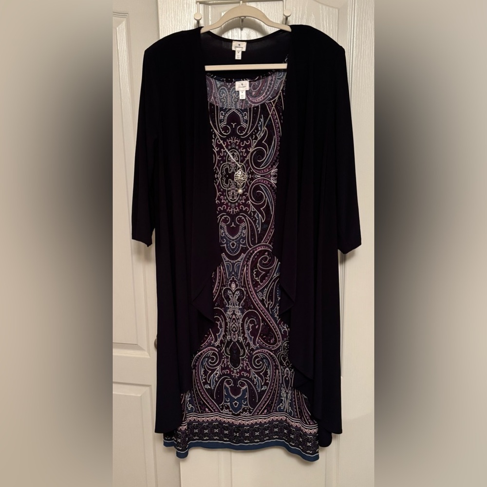 Dressbarn Black and Purple Paisley Dress Set